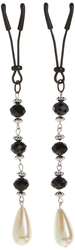 Bijoux De Nip Nipple Clamp Short Tweezer Black Beads Pearl Drop