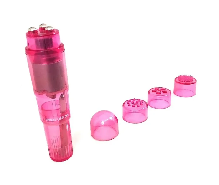 (Bulk) Cloud 9 Novelties Mini Massager Pocket Rocket Pink W/ 4 Attachments
