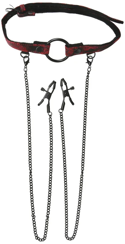 Calexotics Scandal Open Mouth Gag With Nipple Clamps – Bdsm Fetish Play Toy For Couples – Sexy Sm Bondage Restraint Lingerie – B