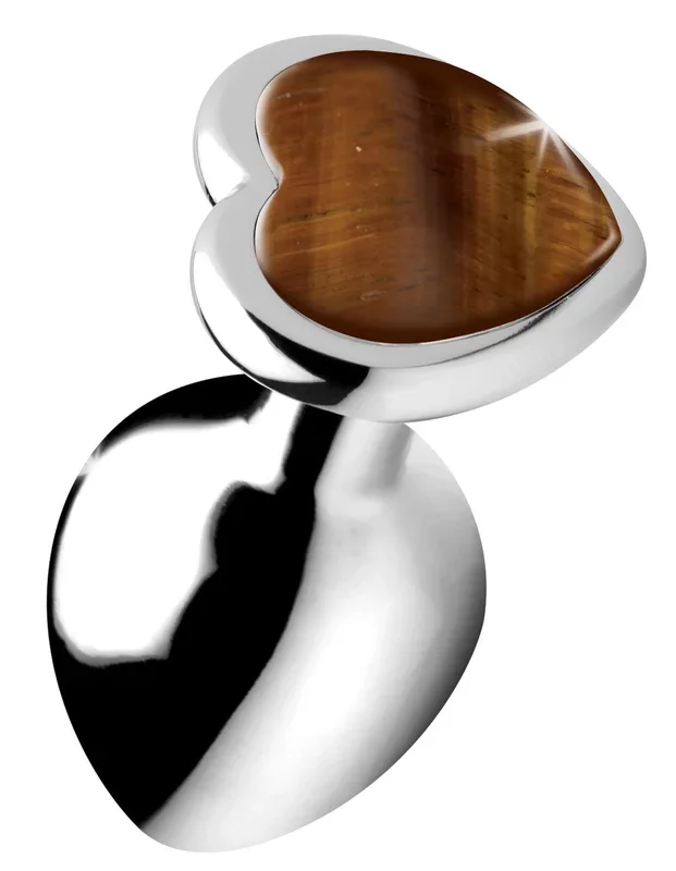 (D) Booty Sparks Gemstones Med Heart Anal Plug Tiger Eye