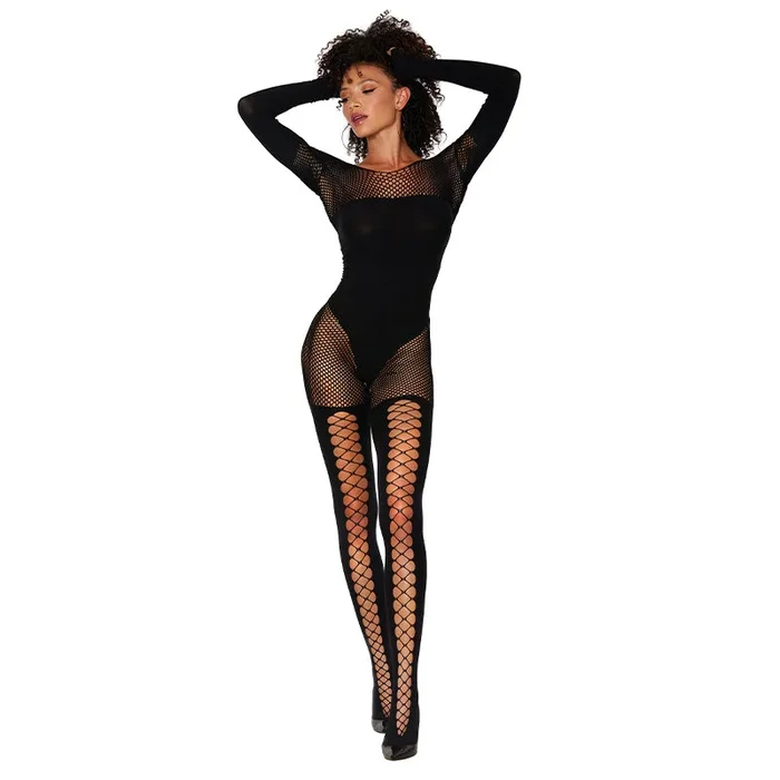 Dg Fishnet Teddy Bodystocking Black Os