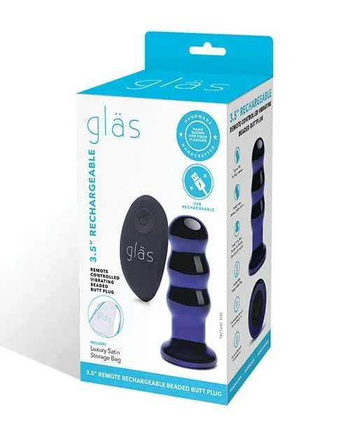 Glas 3.5 Inch Rechargeable Vibrating Beaded Butt Plug – Blue
