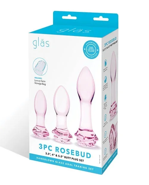 Glas 3 Piece Rosebud Butt Plug Set – Pink