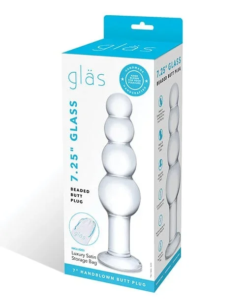 Glas 7.25″ Glass Beaded Butt Plug – Clear