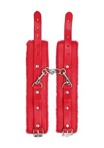 Ouch! Plush Leather Wrist Cuffs – Red