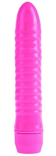 Pipedream Neon Ribbed Rocket Dildo, Pink, 1 Pound