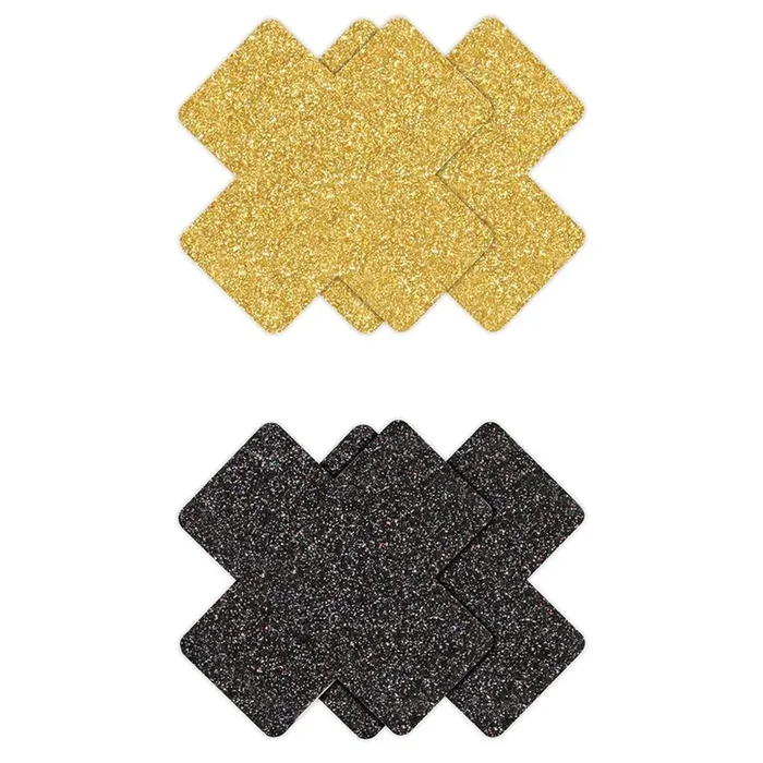 Pretty Pasties – Glitter Cross – Black/Gold – 2 Pair