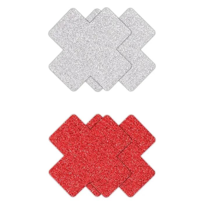 Pretty Pasties – Glitter Cross – Red/Silver – 2 Pair