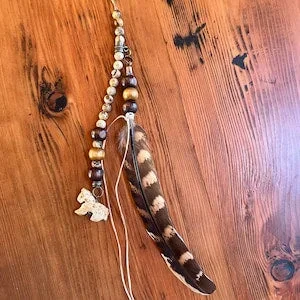 Zipper Pull, Handmade, Purse Clip with Genuine Stone Horse Fetish and Natural Feather