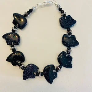 Zuni Fetish Carved Animal Bear in Black Goldstone Bracelet